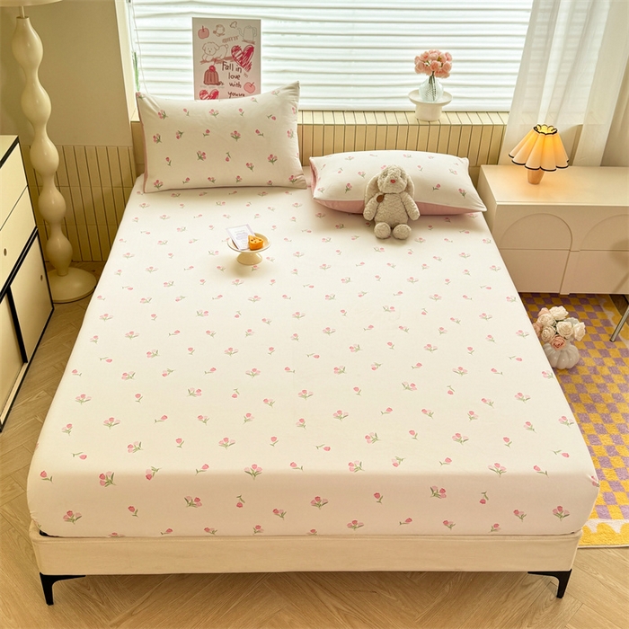 91家纺网 家纺一手货源 找家纺 多品家纺 2025春夏新款超柔云感水洗棉单床笠 床笠单件-大床图 朵朵郁金香