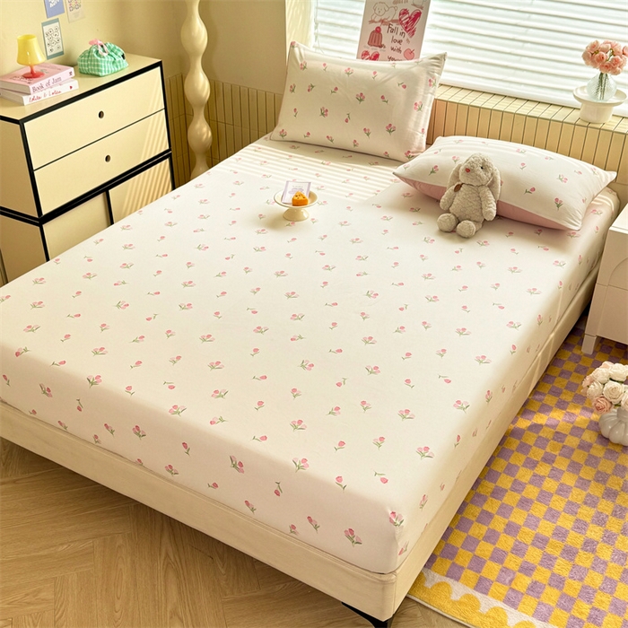 91家纺网 家纺一手货源 找家纺 多品家纺 2025春夏新款超柔云感水洗棉单床笠 床笠单件-大床图 朵朵郁金香