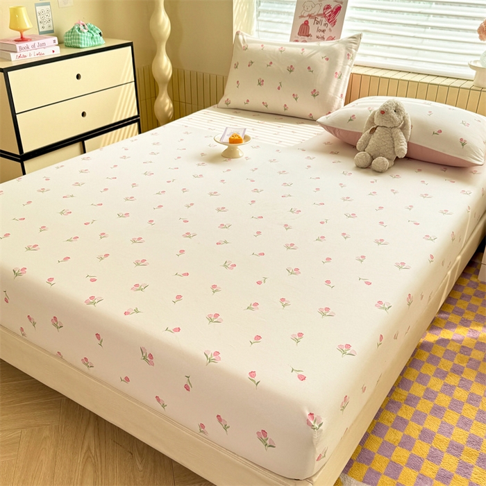 91家纺网 家纺一手货源 找家纺 多品家纺 2025春夏新款超柔云感水洗棉单床笠 床笠单件-大床图 朵朵郁金香