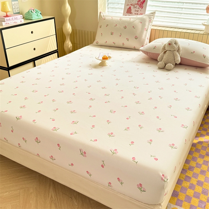 91家纺网 家纺一手货源 找家纺 多品家纺 2025春夏新款超柔云感水洗棉单床笠 床笠单件-大床图 朵朵郁金香