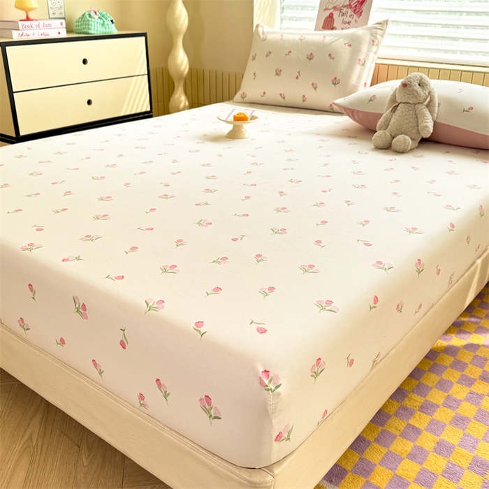 91家纺网 家纺一手货源 找家纺 多品家纺 2025春夏新款超柔云感水洗棉单床笠 床笠单件-大床图 朵朵郁金香