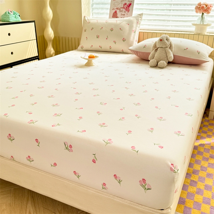 91家纺网 家纺一手货源 找家纺 多品家纺 2025春夏新款超柔云感水洗棉单床笠 床笠单件-大床图 朵朵郁金香