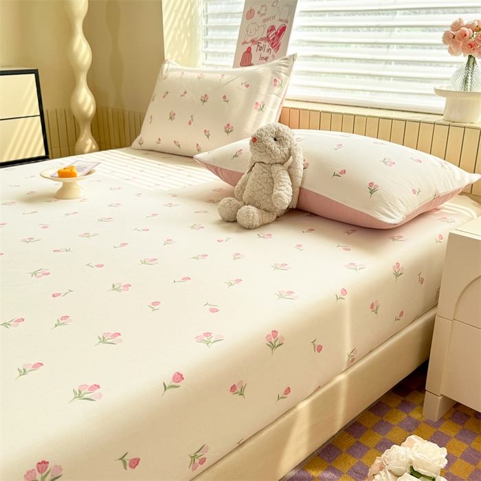 91家纺网 家纺一手货源 找家纺 多品家纺 2025春夏新款超柔云感水洗棉单床笠 床笠单件-大床图 朵朵郁金香