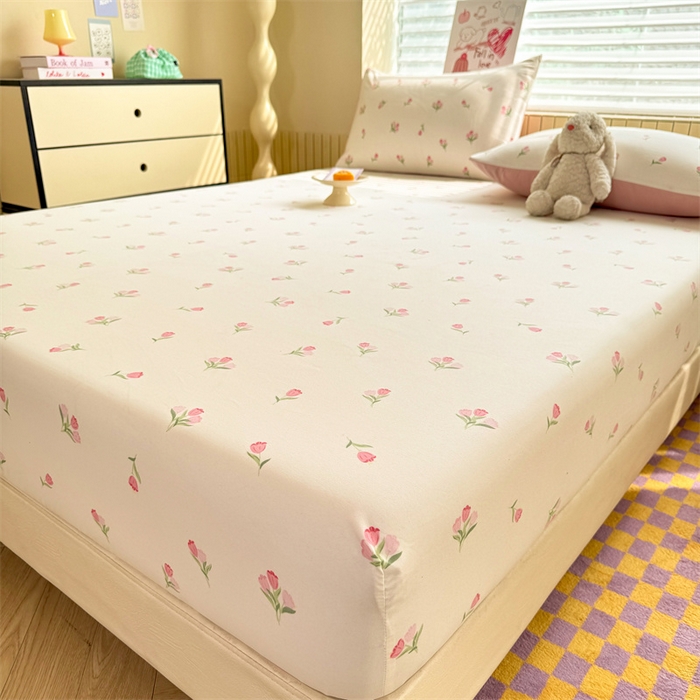 91家纺网 家纺一手货源 找家纺 多品家纺 2025春夏新款超柔云感水洗棉单床笠 床笠单件-大床图 朵朵郁金香