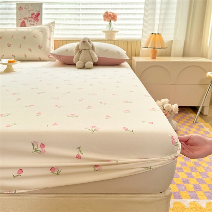 91家纺网 家纺一手货源 找家纺 多品家纺 2025春夏新款超柔云感水洗棉单床笠 床笠单件-大床图 朵朵郁金香