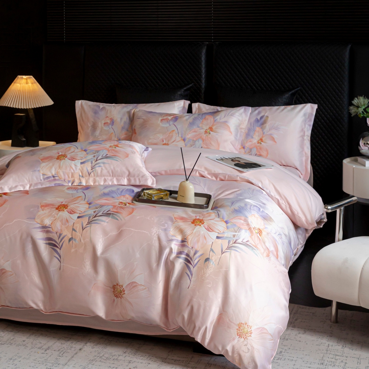 91家纺网 家纺一手货源 找家纺 莱欧纳家纺 2025新款轻奢提花印花四件套 花之韵