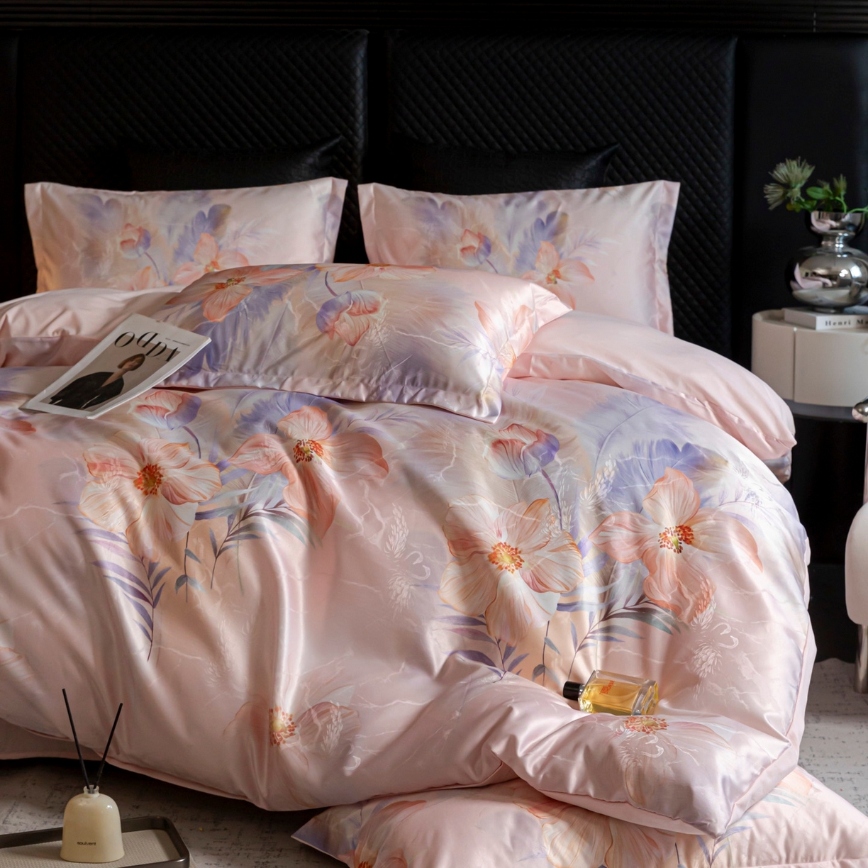 91家纺网 家纺一手货源 找家纺 莱欧纳家纺 2025新款轻奢提花印花四件套 花之韵