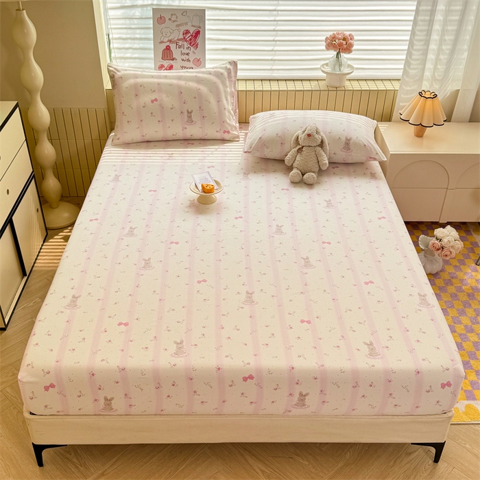 91家纺网 家纺一手货源 找家纺 多品家纺 2025春夏新款超柔云感水洗棉单床笠 床笠单件-大床图 小兔斑比