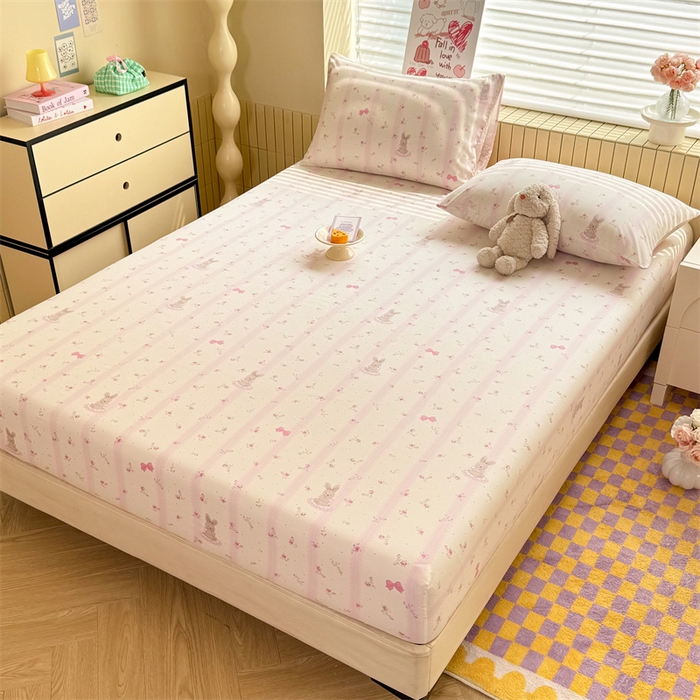 91家纺网 家纺一手货源 找家纺 多品家纺 2025春夏新款超柔云感水洗棉单床笠 床笠单件-大床图 小兔斑比