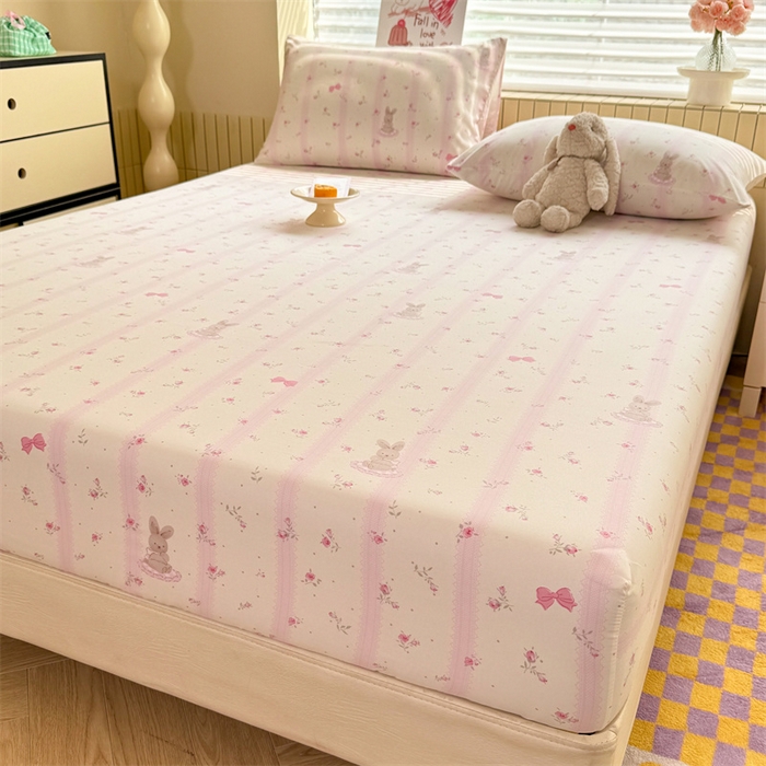 91家纺网 家纺一手货源 找家纺 多品家纺 2025春夏新款超柔云感水洗棉单床笠 床笠单件-大床图 小兔斑比