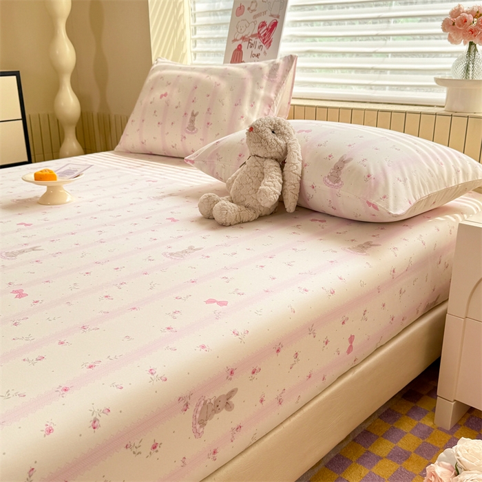 91家纺网 家纺一手货源 找家纺 多品家纺 2025春夏新款超柔云感水洗棉单床笠 床笠单件-大床图 小兔斑比