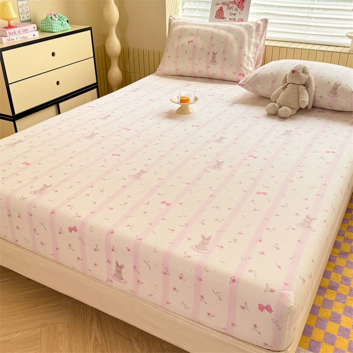 91家纺网 家纺一手货源 找家纺 多品家纺 2025春夏新款超柔云感水洗棉单床笠 床笠单件-大床图 小兔斑比