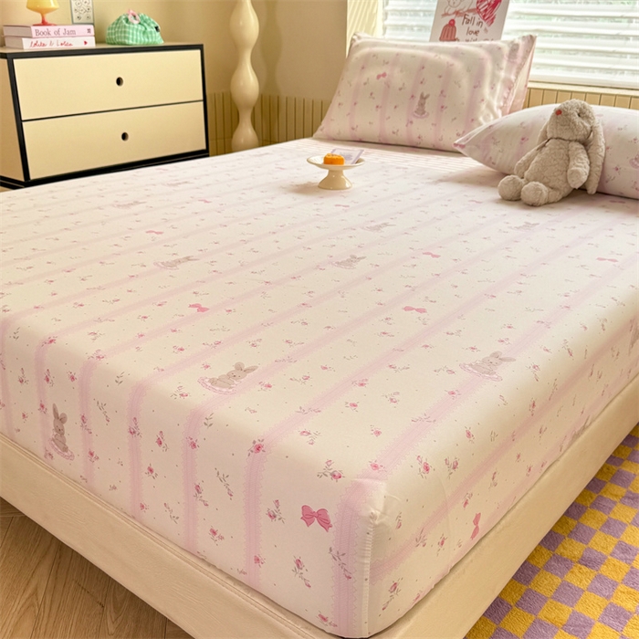 91家纺网 家纺一手货源 找家纺 多品家纺 2025春夏新款超柔云感水洗棉单床笠 床笠单件-大床图 小兔斑比