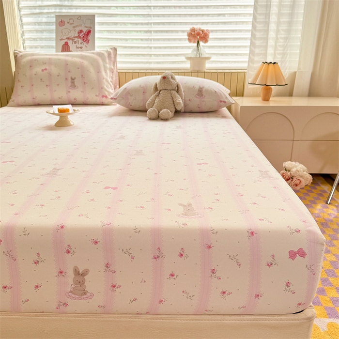 91家纺网 家纺一手货源 找家纺 多品家纺 2025春夏新款超柔云感水洗棉单床笠 床笠单件-大床图 小兔斑比