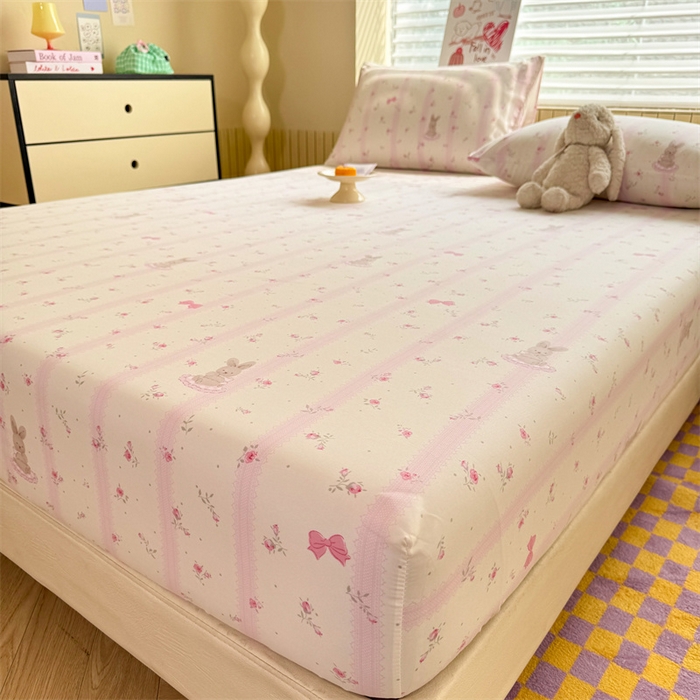 91家纺网 家纺一手货源 找家纺 多品家纺 2025春夏新款超柔云感水洗棉单床笠 床笠单件-大床图 小兔斑比