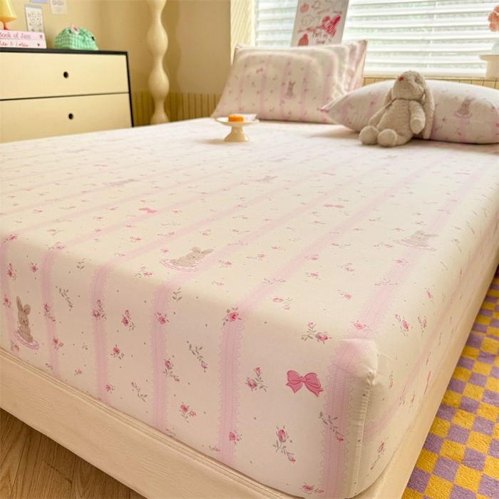 91家纺网 家纺一手货源 找家纺 多品家纺 2025春夏新款超柔云感水洗棉单床笠 床笠单件-大床图 小兔斑比