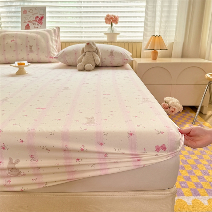 91家纺网 家纺一手货源 找家纺 多品家纺 2025春夏新款超柔云感水洗棉单床笠 床笠单件-大床图 小兔斑比