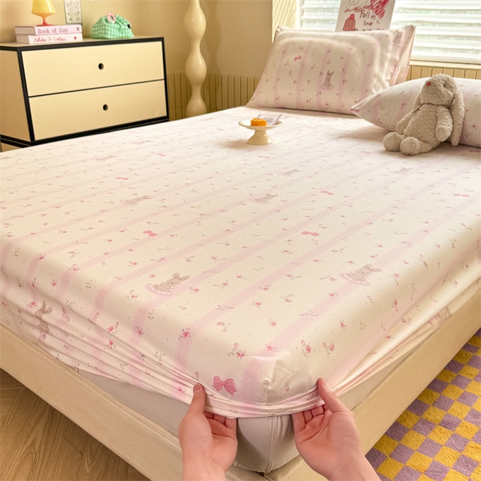 91家纺网 家纺一手货源 找家纺 多品家纺 2025春夏新款超柔云感水洗棉单床笠 床笠单件-大床图 小兔斑比