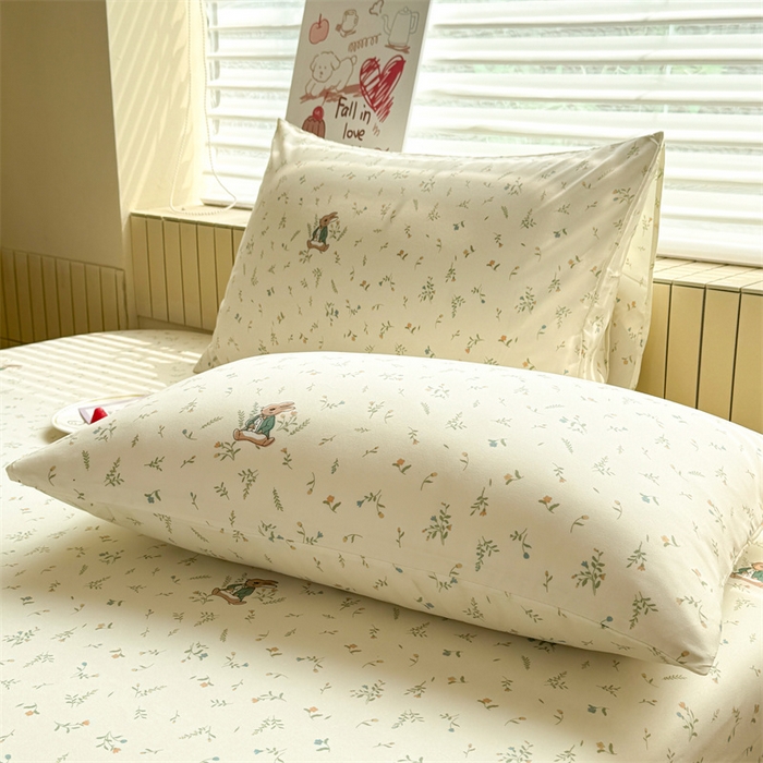 91家纺网 家纺一手货源 找家纺 多品家纺 2025春夏新款超柔云感水洗棉单床笠 床笠单件-大床图 叶雨兔