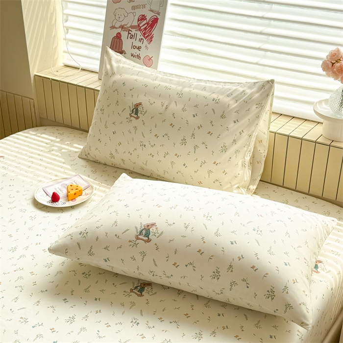 91家纺网 家纺一手货源 找家纺 多品家纺 2025春夏新款超柔云感水洗棉单床笠 床笠单件-大床图 叶雨兔