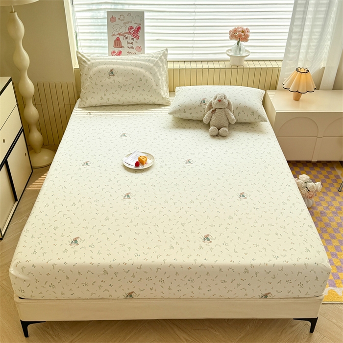 91家纺网 家纺一手货源 找家纺 多品家纺 2025春夏新款超柔云感水洗棉单床笠 床笠单件-大床图 叶雨兔