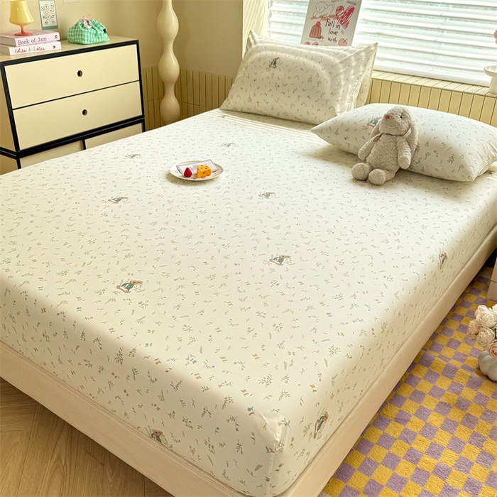 91家纺网 家纺一手货源 找家纺 多品家纺 2025春夏新款超柔云感水洗棉单床笠 床笠单件-大床图 叶雨兔