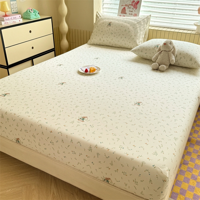 91家纺网 家纺一手货源 找家纺 多品家纺 2025春夏新款超柔云感水洗棉单床笠 床笠单件-大床图 叶雨兔