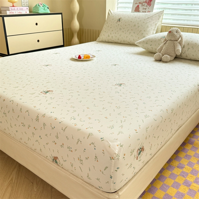 91家纺网 家纺一手货源 找家纺 多品家纺 2025春夏新款超柔云感水洗棉单床笠 床笠单件-大床图 叶雨兔