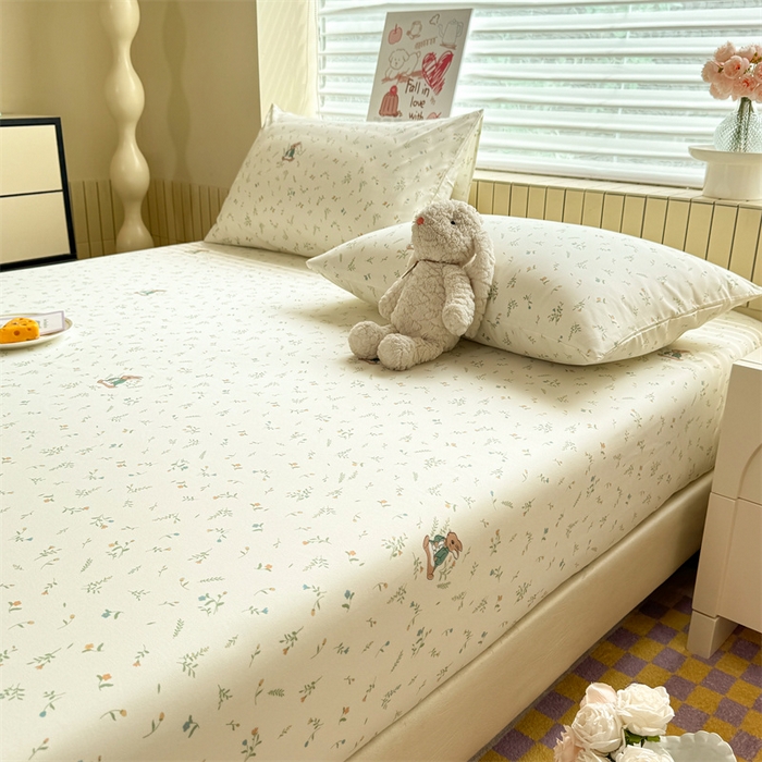 91家纺网 家纺一手货源 找家纺 多品家纺 2025春夏新款超柔云感水洗棉单床笠 床笠单件-大床图 叶雨兔