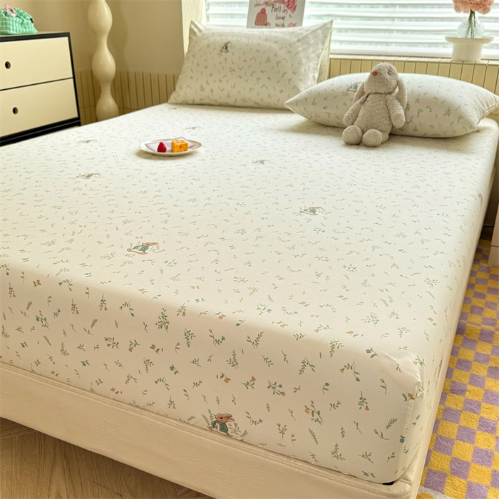 91家纺网 家纺一手货源 找家纺 多品家纺 2025春夏新款超柔云感水洗棉单床笠 床笠单件-大床图 叶雨兔