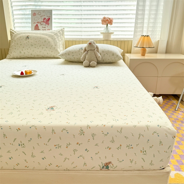 91家纺网 家纺一手货源 找家纺 多品家纺 2025春夏新款超柔云感水洗棉单床笠 床笠单件-大床图 叶雨兔