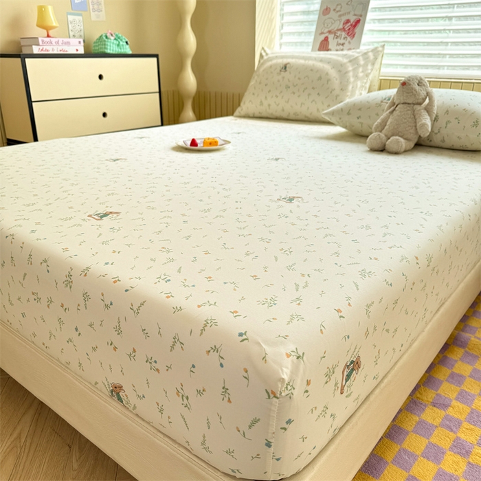 91家纺网 家纺一手货源 找家纺 多品家纺 2025春夏新款超柔云感水洗棉单床笠 床笠单件-大床图 叶雨兔