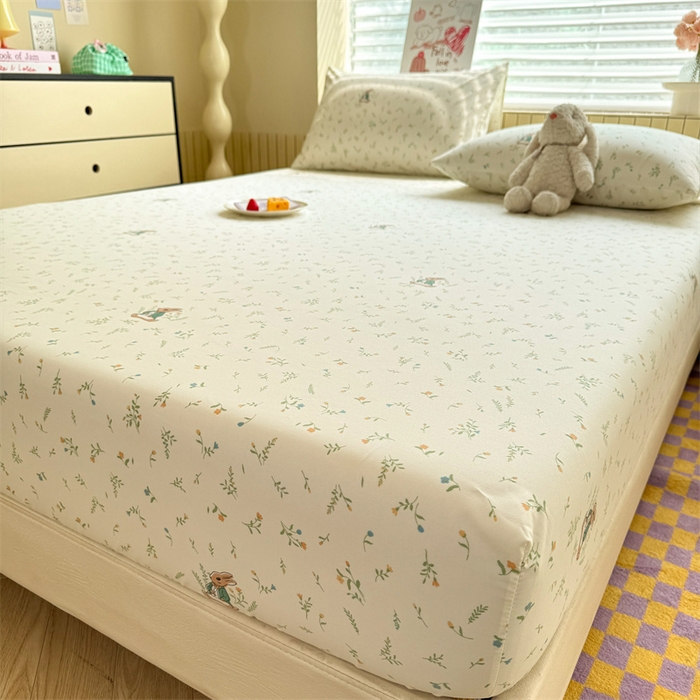 91家纺网 家纺一手货源 找家纺 多品家纺 2025春夏新款超柔云感水洗棉单床笠 床笠单件-大床图 叶雨兔