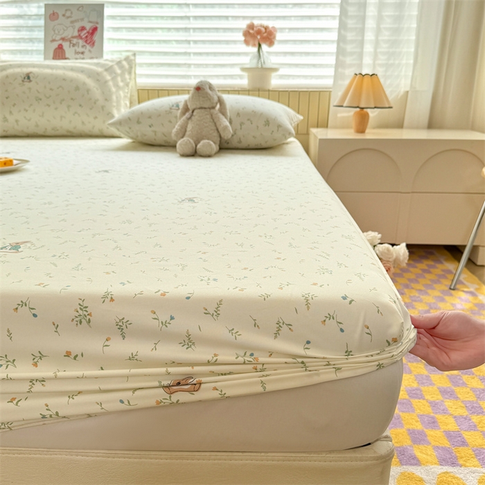 91家纺网 家纺一手货源 找家纺 多品家纺 2025春夏新款超柔云感水洗棉单床笠 床笠单件-大床图 叶雨兔