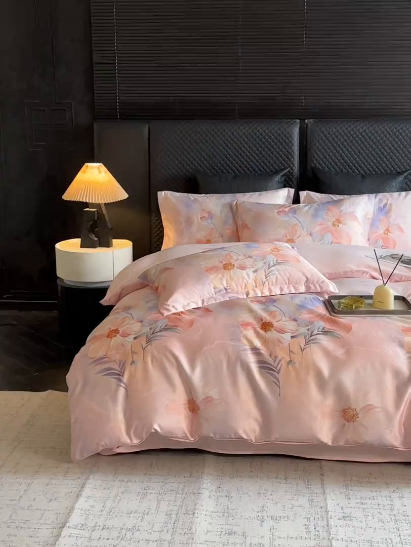 91家纺网 家纺一手货源 找家纺 莱欧纳家纺 2025新款轻奢提花印花四件套 花之韵