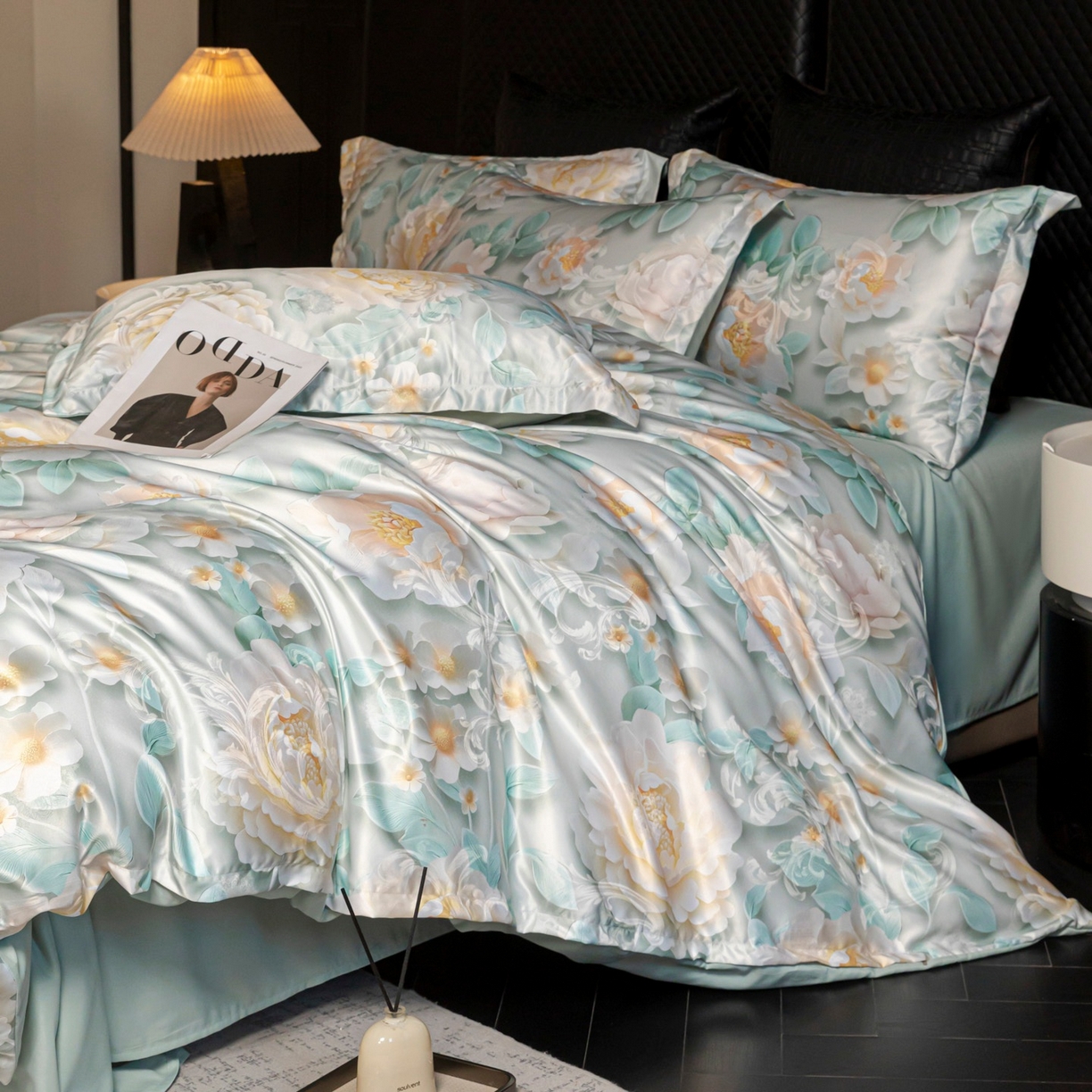 91家纺网 家纺一手货源 找家纺 莱欧纳家纺 2025新款轻奢提花印花四件套 春日颂