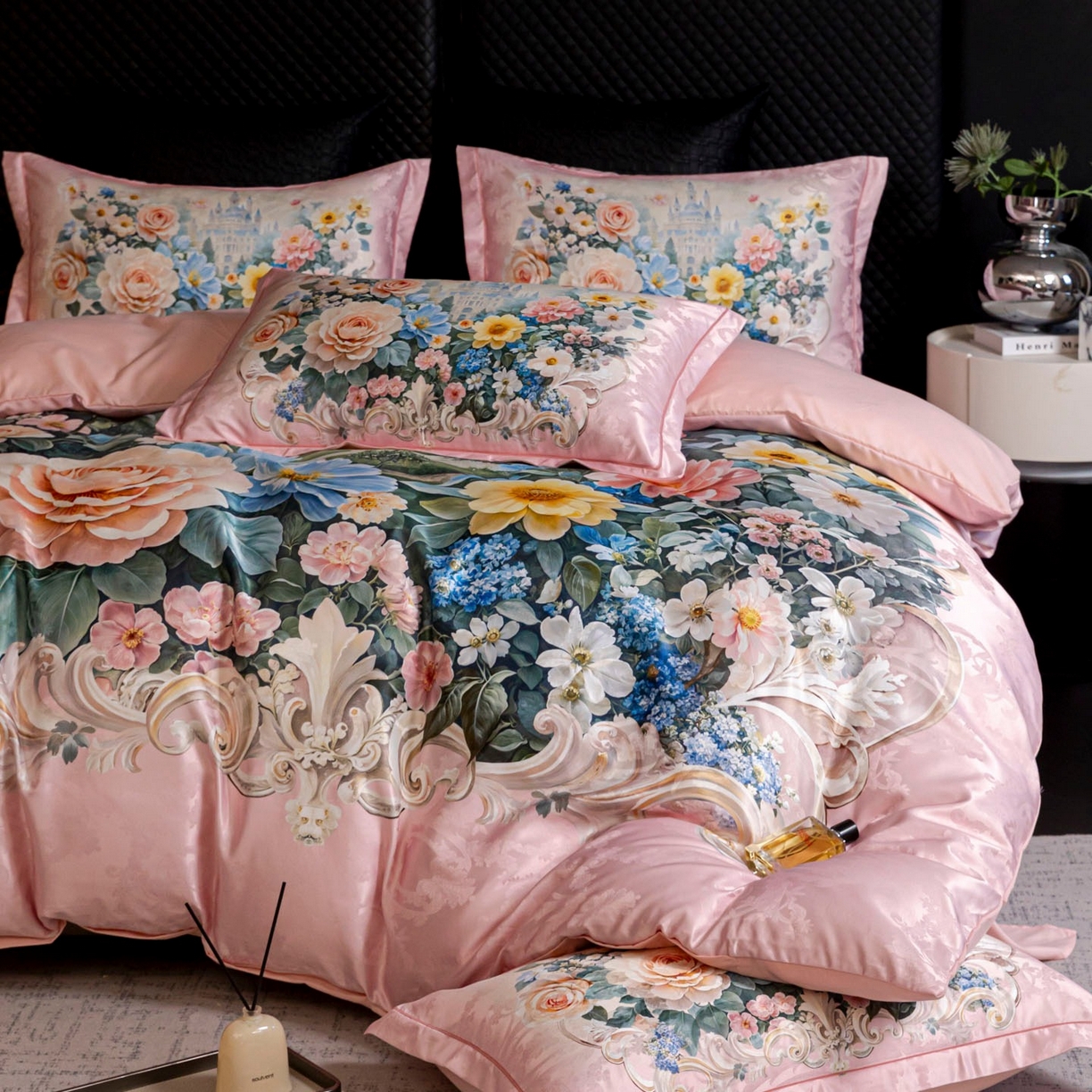 91家纺网 家纺一手货源 找家纺 莱欧纳家纺 2025新款轻奢提花印花四件套 花间绮梦