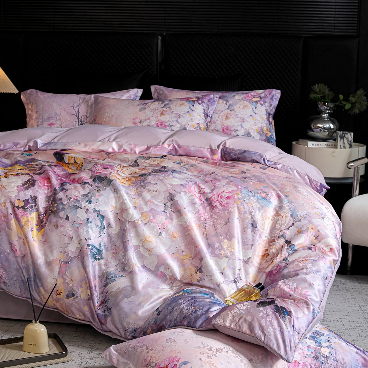 91家纺网 家纺一手货源 找家纺 莱欧纳家纺 2025新款轻奢提花印花四件套 花伊梦-紫