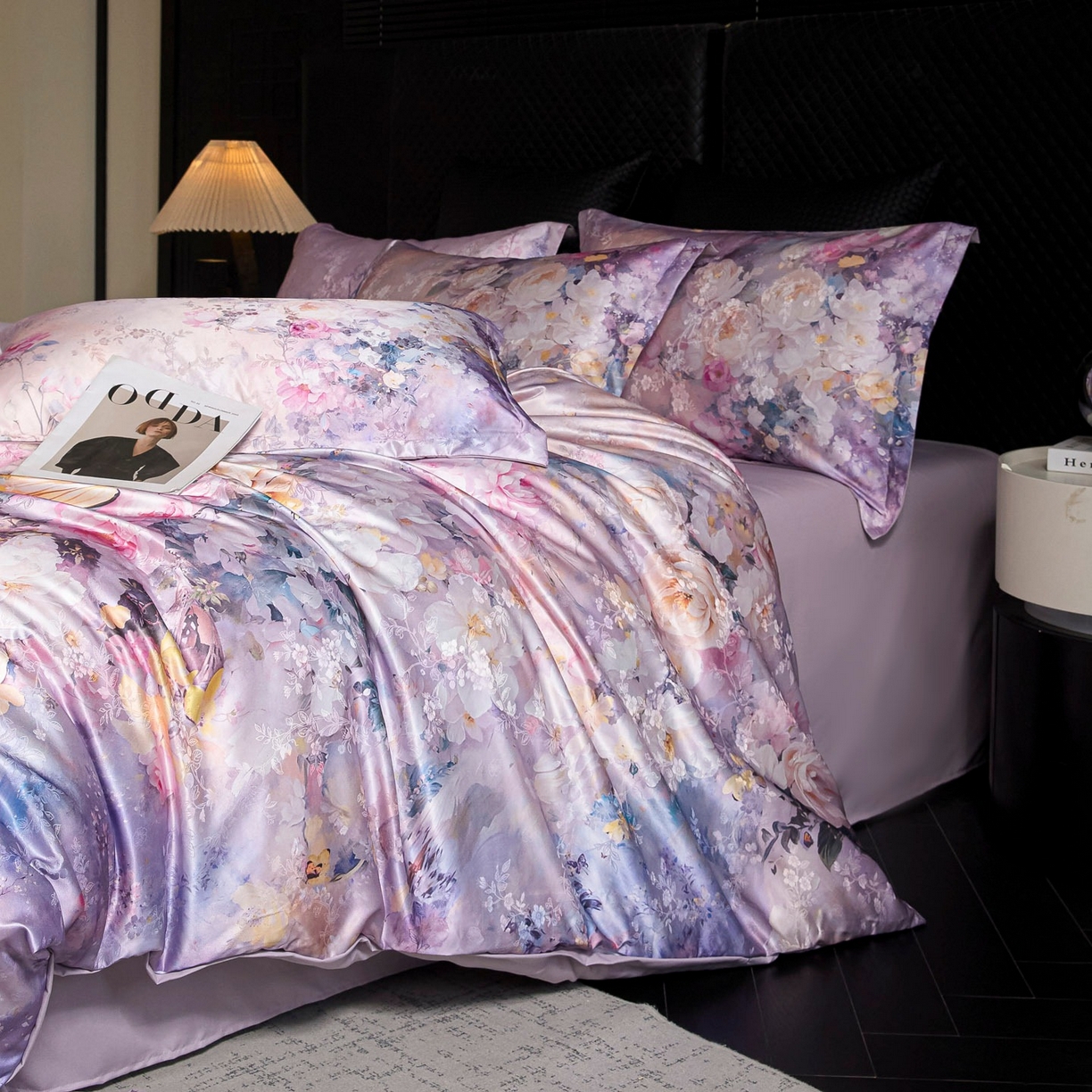 91家纺网 家纺一手货源 找家纺 莱欧纳家纺 2025新款轻奢提花印花四件套 花伊梦-紫