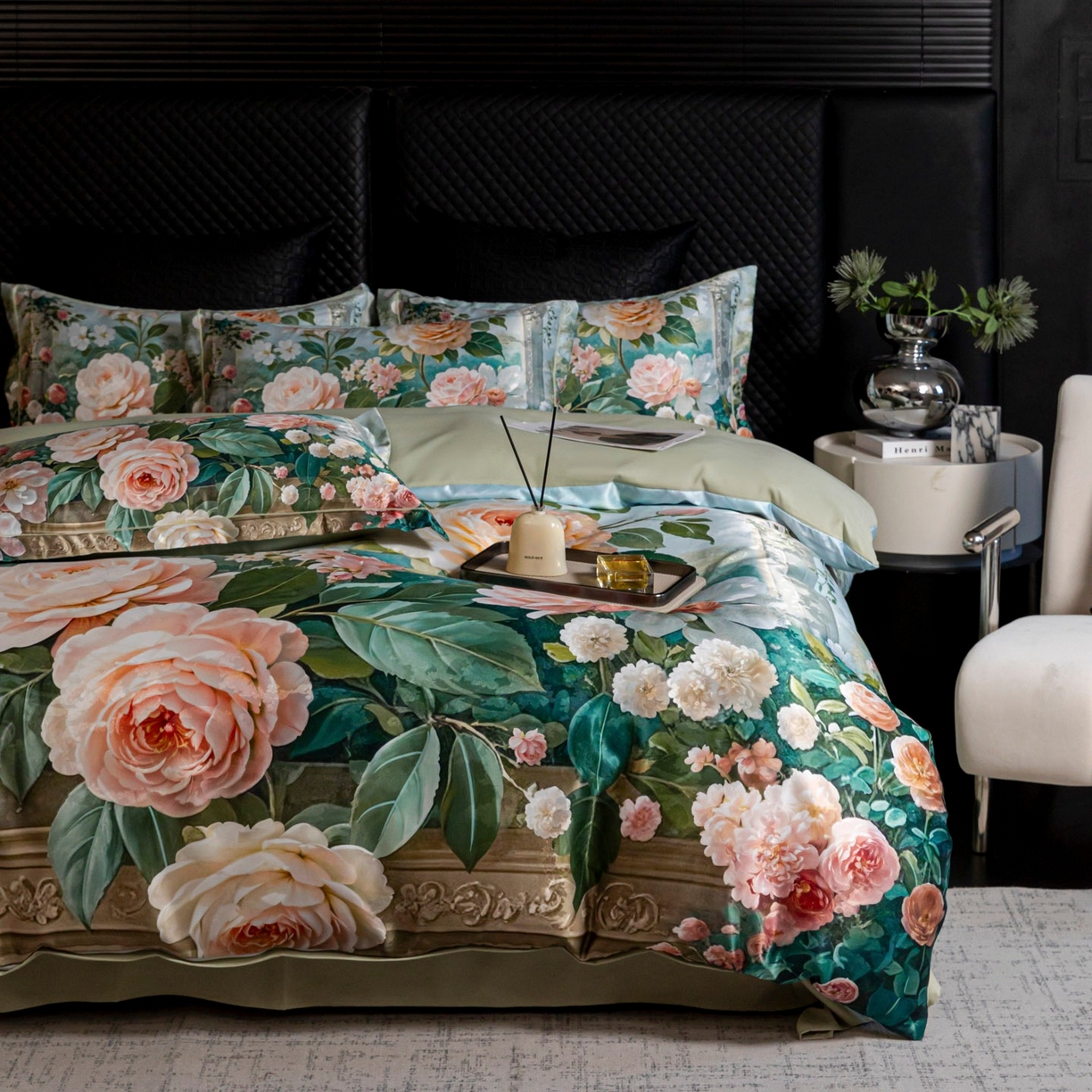 91家纺网 家纺一手货源 找家纺 莱欧纳家纺 2025新款轻奢提花印花四件套 卡夫迪