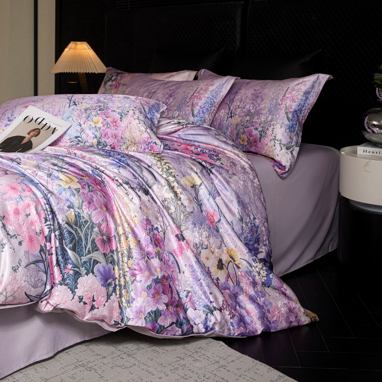 91家纺网 家纺一手货源 找家纺 莱欧纳家纺 2025新款轻奢提花印花四件套 浪漫薰衣草-紫