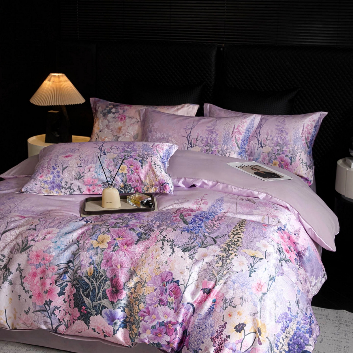 91家纺网 家纺一手货源 找家纺 莱欧纳家纺 2025新款轻奢提花印花四件套 浪漫薰衣草-紫