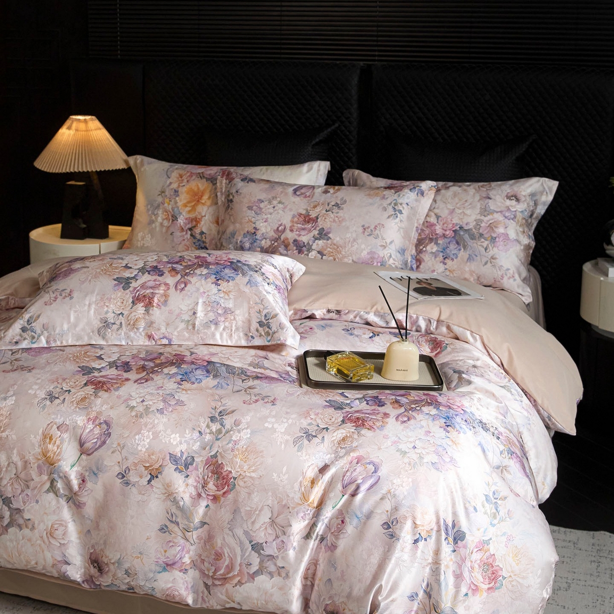 91家纺网 家纺一手货源 找家纺 莱欧纳家纺 2025新款轻奢提花印花四件套 梦澜-粉