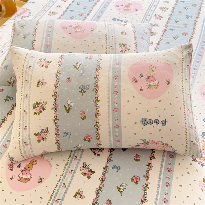 91家纺网 家纺一手货源 找家纺 多品家纺 2025春夏新款超柔水洗棉单床单 床单单件 兔兔庄园