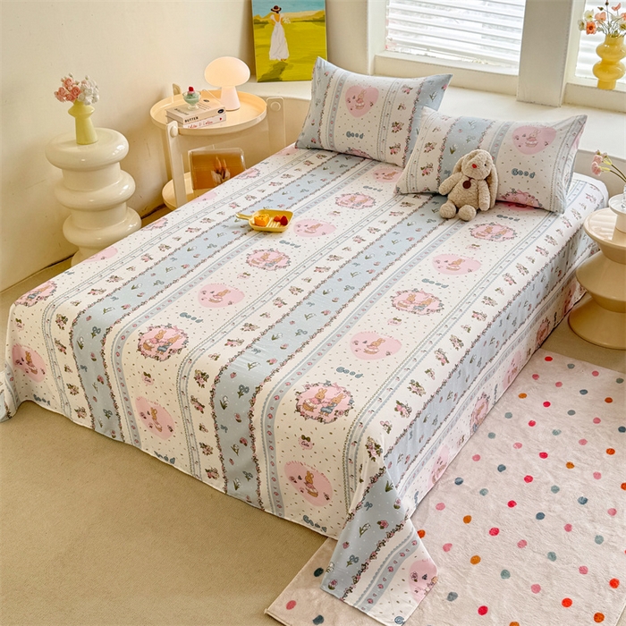 91家纺网 家纺一手货源 找家纺 多品家纺 2025春夏新款超柔水洗棉单床单 床单单件 兔兔庄园