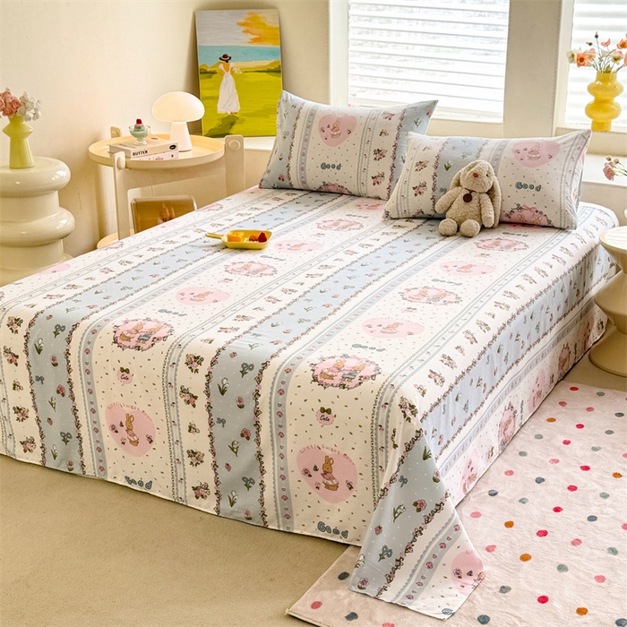 91家纺网 家纺一手货源 找家纺 多品家纺 2025春夏新款超柔水洗棉单床单 床单单件 兔兔庄园