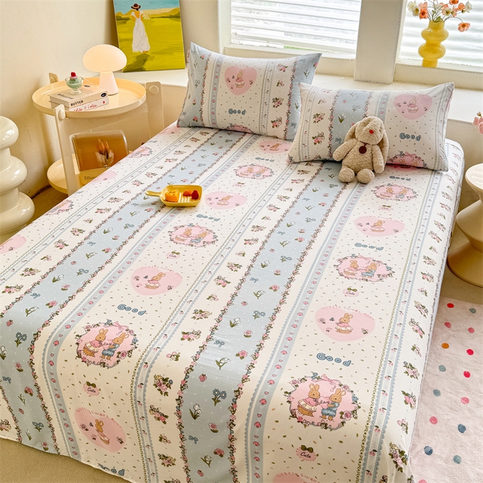 91家纺网 家纺一手货源 找家纺 多品家纺 2025春夏新款超柔水洗棉单床单 床单单件 兔兔庄园