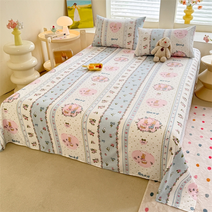 91家纺网 家纺一手货源 找家纺 多品家纺 2025春夏新款超柔水洗棉单床单 床单单件 兔兔庄园