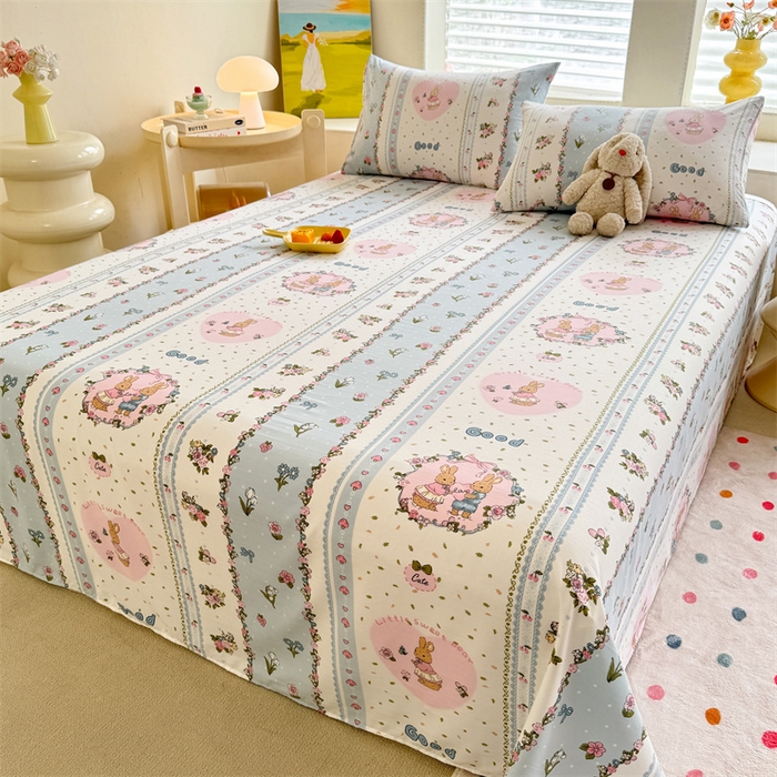 91家纺网 家纺一手货源 找家纺 多品家纺 2025春夏新款超柔水洗棉单床单 床单单件 兔兔庄园