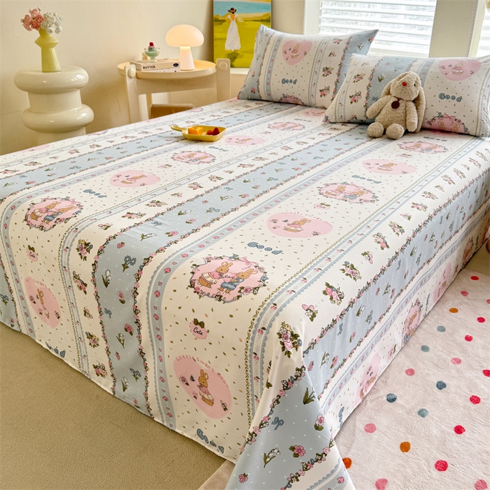 91家纺网 家纺一手货源 找家纺 多品家纺 2025春夏新款超柔水洗棉单床单 床单单件 兔兔庄园